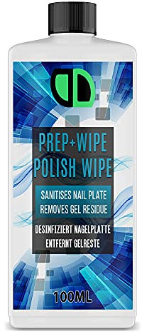 Prep + Wipe Gel Nail Polish Residue Cleaner Remover, Gel Nail Preparation, UV LED Manicure Gel Polish Base Wipe, Multi-Purpose for Sanitising Nail Plate & Removing Tacky Layer 100ML
