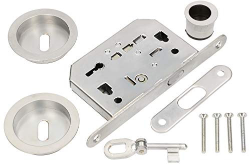 KOTARBAU® Set di serratura a gancio per porte scorrevoli con chiave, rosette con maniglia, argento cromato
