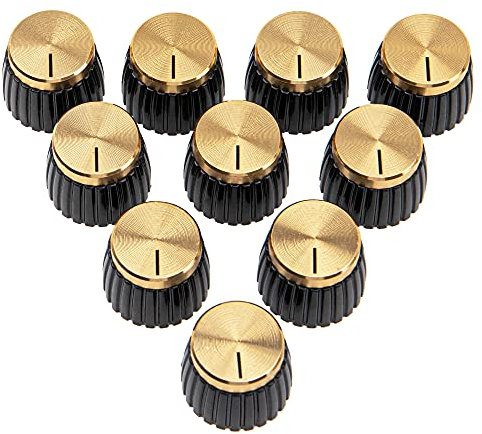 Yootones Gitarren-Verstärker zum Aufstecken, für Marshall-Verstärker mit 6 mm Durchmesser (schwarz mit goldfarbener Kappe), 10 Stück