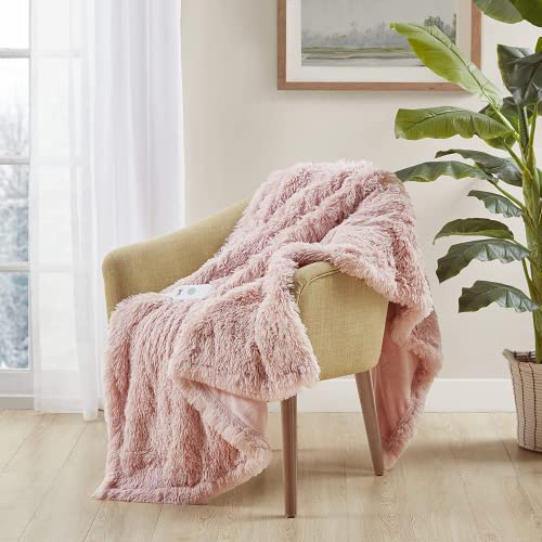 Serta Mila Shaggy Throw - Couverture en fausse fourrure électrique ultra douce et moelleuse, chaleur rapide pour temps froid, arrêt automatique, multi-chaleur - Rose pâle