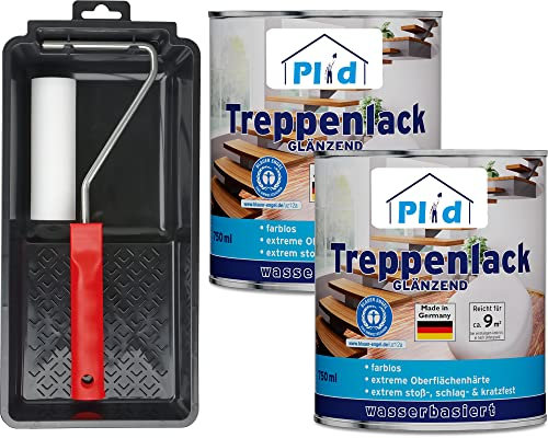 Plid® Treppen - Klarlack - glänzend - zum Versiegeln von Kork- Parkett & Holzfußböden, Holztreppen sowie Möbeln im Innenbereich stoß - schlagfest strapazierfähig - Made in Germany 1,5l Set