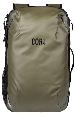 COR Surf Travel Rucksack, Carry-On Rucksack in zulässiger Handgepäckgröße, wasserfeste Reißverschlüsse, Geheimfächer, ergonomische Schultergurte, Laptop-Rucksack - The Island Hopper (28L Armeegrün)
