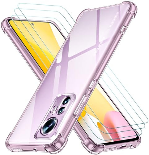 iVoler Cover per Xiaomi 12 Lite 5G, Antiurto Custodia con Paraurti in TPU Morbido e 3 Pezzi Pellicola Vetro Temperato, Ultra Sottile Trasparente Silicone Protettiva Case