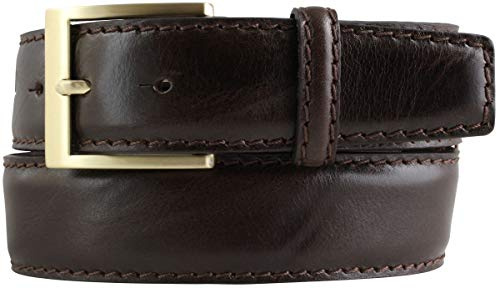 BELTINGER Gürtel aus Vollrindleder mit goldener Gürtelschnalle und Naht 4 cm | Ledergürtel 40mm goldfarben | Bombierter Jeans-Gürtel
