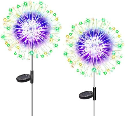 Dekofun Solarlampen für Außen 2 Stück 120 LED Solarleuchten Garten, 8 Modi Pusteblume Gartenstecker Winterfest Solar Feuerwerk Gartenbeleuchtung für Weg Balkon Blumenkasten Terrasse Deko - Mehrfarbig