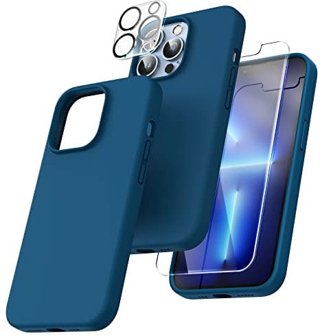 TOCOL Silicone for iPhone 13 Pro Case 6.1-Inch, Liquid Silicone Multi-Color Slim Silky-Soft Touch Anti-Scratch Shockproof Protective Phone Cover, Midnight Blue