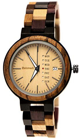 Holzwerk Germany Handgefertigte Matrix Damen-Uhr Öko Natur Holz-Uhr Holz Armband-Uhr Braun Schwarz Bunt Zebra Muster Analog Quarz-Uhr Datum und Wochentag Anzeige (Bunt..)