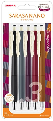 ZEBRA Gel-Kugelschreiber Sarasa Nano 0,3 mm Vintage 5-Farben-Set (JJH72-5C-B)