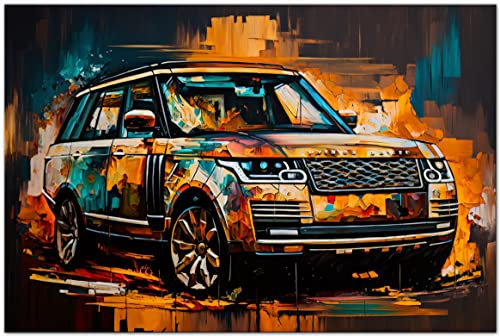 PRINTONIA Bild auf Leinwand 120x80cm Range Land Rover Abstrakt Art Grafik Automobil Bilder Dekoration Wandbild Kunstdruck