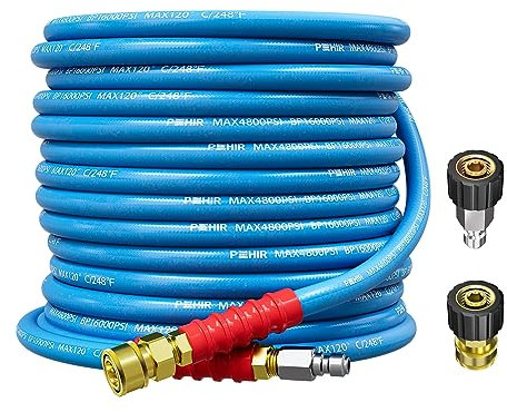 1.5 m Hochdruckreiniger-Schlauch für kaltes und heißes Wasser (bis zu 120 °C),4800 PSI knickfest Industriequalität,Schnellverbindungsenden,inklusive 2 M22-14 mm bis 3//8 Zoll 52 DE cm Adapter