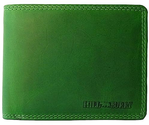 Geldbörse aus Leder für Damen und Herren | RFID-Schutz Münzfach Geldbeutel Geldtasche Portemonnaie Portmonee | Hill Burry Kollektion (Querformat grün)
