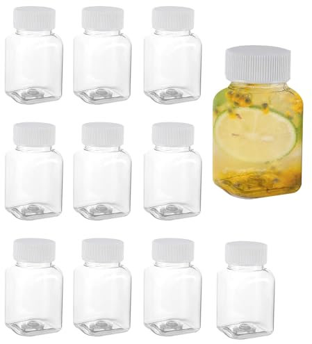 Tomtary 10 Pcs 3.5oz/100ml Plastic Juice Bottles With Lids - Clear Square Shot Containers for Smoothie, Beverages, Milk, Coffee - Leak-proof Reusable Drink