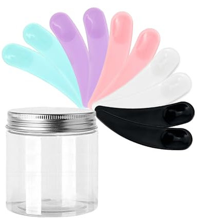 SKYPRO 50Pcs Mini Cosmetic Spatula Curved Scoop Makeup Mask Cream Spoon Eye Cream Stick Make Up Face Beauty Tool, with A Clear PET Bottle - Multi-Colored