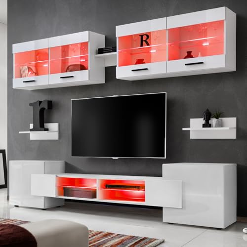 Komodee Wohnwand TV Foggia A2 Weiß/Weiß 230x195x35 cm