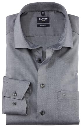 OLYMP Herren Oberhemd Langarm Luxor,Natté,modern fit,Global Kent,anthrazit 67,43