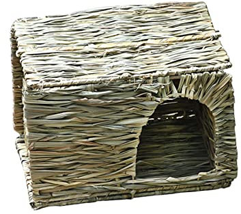 Extra großes Grashaus für Kaninchen, handgefertigt, Naturrasen, faltbar, mit Öffnungen, Spielhaus für Kaninchen, Schwein, Frettchen zum Spielen und Schlafen, Steingut, Haustierhäuser (A, 30)