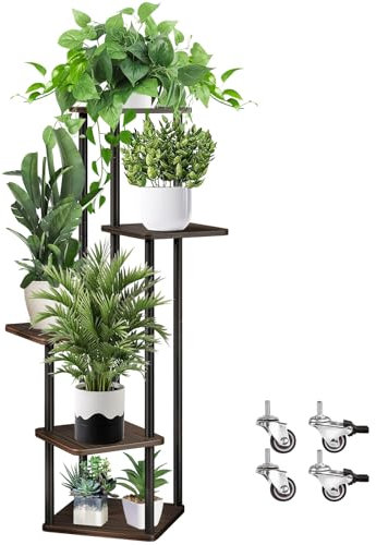 SMFANLIN Support de plantes en bois à 5 étages - Étagère à fleurs à plusieurs étages - Étagère à plantes d'angle - Escalier pour plantes d'intérieur - Pour balcon, jardin, salon - Décoration (chêne