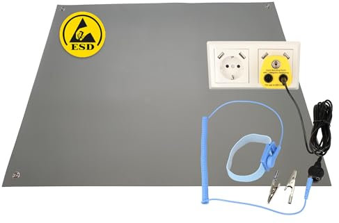 Minadax 80 x 30cm Antistatik ESD Computer Matte Tischmatte „Premiumqualität“ inkl. Manschette + 2,4m Verlängerung + ESD Erdungs-Stecker