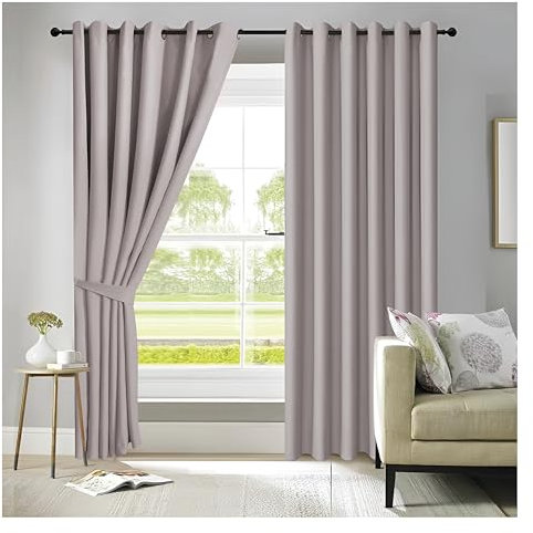 APEX FURNISHINGS Light Grey Blackout Curtains for Bedroom 108 Inch Drop Thermal Insulated Eyelet Curtains & Drapes for Window Treatment & Living Room, 2 Panels (90x108 Inches)