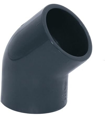HAF® 1x PVC Fittings Winkel 45° mit 2X 40mm Klebemuffe - Winkelverbinder aus grauem PVC-U für Rohranschlüsse, Poolverrohrungen und vieles mehr... Qualität: Made in Europe. Menge: 1 Stück