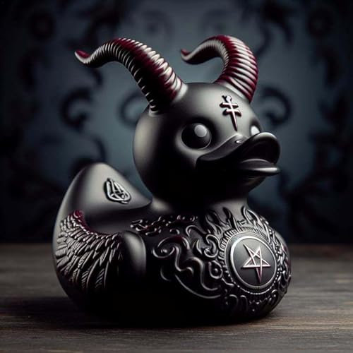 CXINLky Duckieville Enten Statue, Gothic Rock Duck Statue, Schwarz Gothic Punk Entenstatue aus Kunstharz, Satan Ente Tisch Deko Geschenk Rock Entenstatue Sammlerstück (Satan Ente)