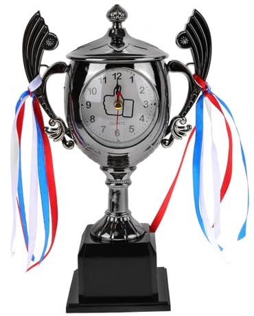 ABOOFAN Neuheit Wecker Lustige Trophäe Tasse Figur Schreibtischwecker Kinder Weckuhr Für Schlafzimmer Kinderzimmer Zimmerdekoration Silber