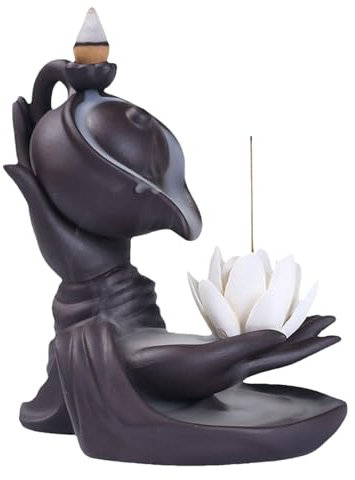 Brûleur d'encens à main de Bouddha - Cascade - En céramique - Pour l'aromathérapie - Décoration de sculpture de jardin - Porte-encens - Décoration de Noël
