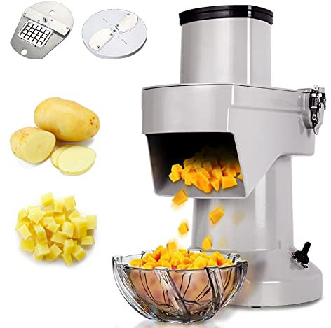 BGFYUSF 2 in 1 Electric Vegetable Dicer Slicer， 180kg/h Commercial Vegetable Chopper Fruit Cutting Shredder with 6/8/10/13/15/22mm Blades and 2-4mm Thickness Adjustable，6mm