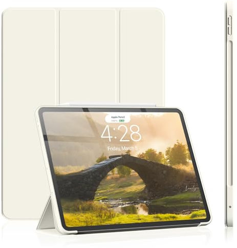 SZPSGC Hülle für iPad Pro 11 5. Generation 2024 M4, Flexible TPU Rückseite Schutzhülle Case Unterstützt Apple Pencil Pro & Pencil USB-C, Auto Schlafen/Wachen, Creme Weiß