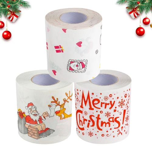 Lot de 3 rouleaux de papier toilette de Noël, papier toilette de Noël, papier toilette amusant, nouveauté drôle, papier toilette de Noël