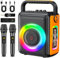 HWWR Machine de karaoké avec 2 Microphones, Haut-Parleur Portable Bluetooth, système de sonorisation pour Adultes et Enfants avec lumières LED, Machine de karaoké upporta TWS/Rec/AUX/USB/TF pour Les