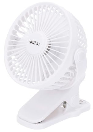 AKTIVE 61590 Ventilador pequeño con Pinza, 2 en 1, 16x13 cm, 3 Modos Aire, Rotación 360º, Cargador USB Incluido, 2 y 3,5 Horas de Funcionamiento, Carga en 3-4 h, Ventiladores silenciosos para Dormir