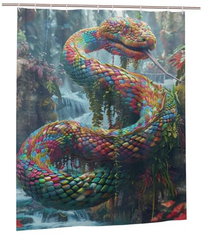 300x200 Duschvorhang Schlange Duschvorhänge Textil Waschbar mit 12 Plastik Duschvorhangringe, Polyester Duschvorhang mit Gewicht Unten, Home Zimmer Deko Bad Vorhang, Geschenke für Frauen, Fallen