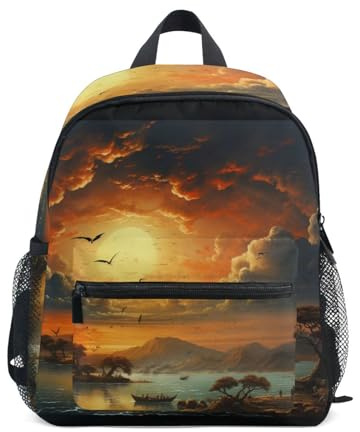 LINNIKEEEE Ölgemälde Sonnenuntergang Kunst Kleinkind-Rucksack,Büchertasche,Mini-Umhängetasche für Reisen 1–6 Jahre Kinder