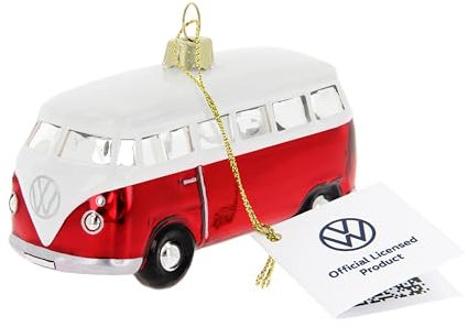BRISA VW Collection - Volkswagen T1 Bulli Bus Weihnachtsschmuck & Dekoration aus Glas in Geschenkbox (Maßstab 1:40, Rot)