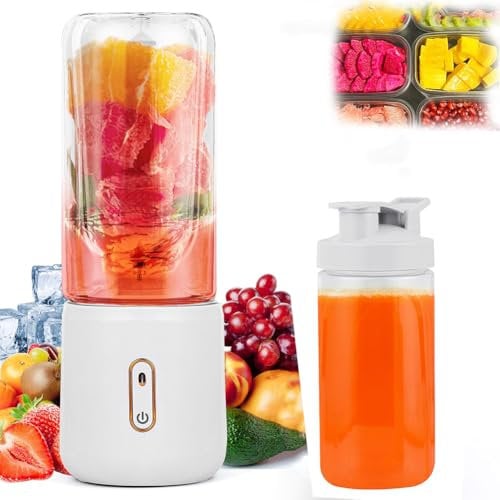 Exprimidor eléctrico portátil, batidora de pie de 500 ml, Cabezal Cortador de 12 Hojas, Gran Potencia, Cuchillas de Acero Inoxidable, Recargable por USB, para licuadora Personal para Viajes White