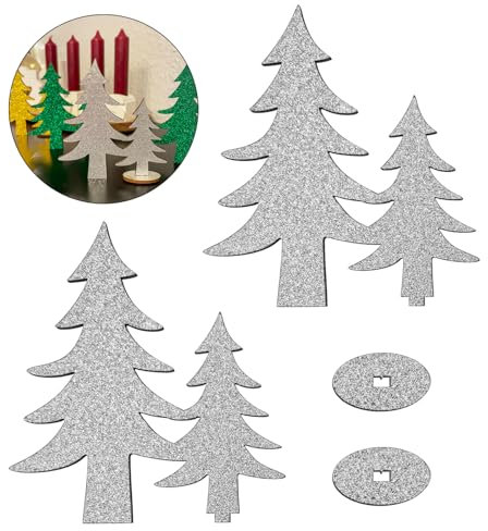 Oblique Unique 2er Set Holz Tannenbaum Silber mit Ständer als Tisch Deko für Weihnachten DIY Dekoration Basteln