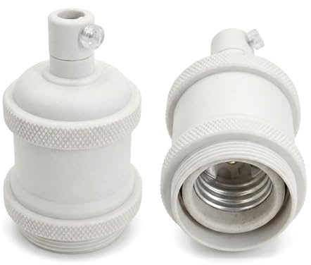 2PCS E27 Metal Lamp Holder Socket with Shade Ring for Pendant Lights | Compatible E27 screw bulbs shade rings, durable metal construction, ideal for pendant, table, floor and ceiling lights.
