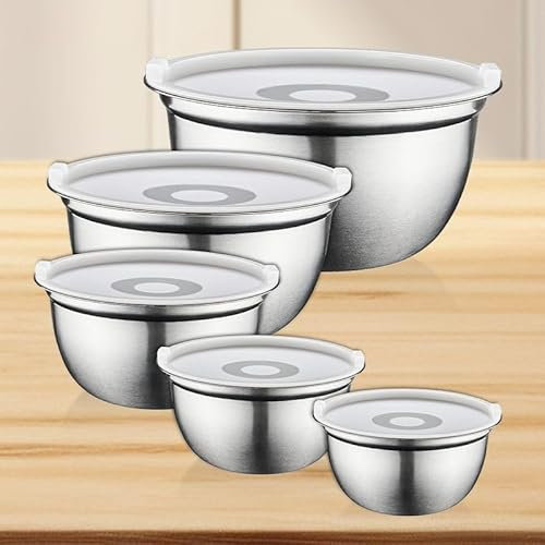 FIMLOY Stainless Steel Mixing Bowls Set with Lids, Home Kitchen Cooking Essentials Household Must Haves for Baking, 5 Pieces
