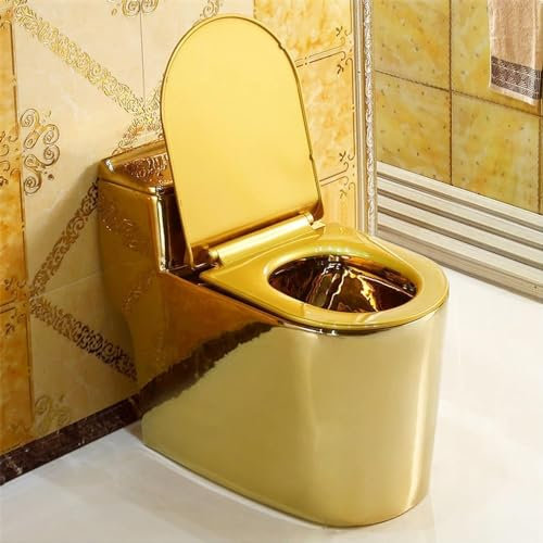 SaryEdge Inodoros para baños, Inodoro Dorado, Inodoro de una Pieza con Asiento cómodo, Inodoro Dorado, Alargado(305 mm-27x24x15 Pulgadas