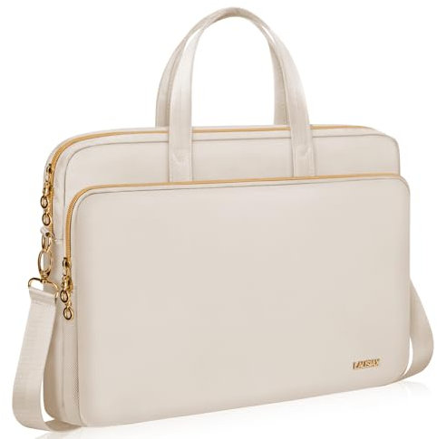 Lausiax Laptop Case Bag Women Men Computer Sleeve Compatible with MacBook/Dell/HP/Acer/ASUS, Waterproof Shoulder Carrying Briefcase, Beige, 17-17.3 Inch