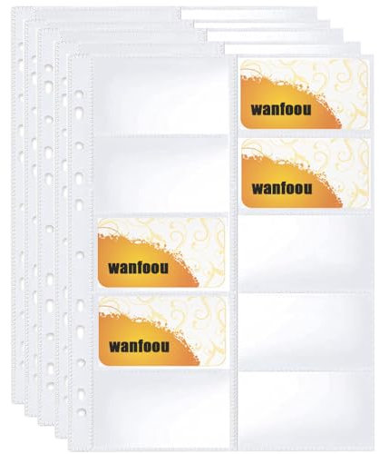 Wanfoou - Custodia per biglietti da visita, formato A4 con 10 scomparti, confezione da 20 buste per biglietti da visita, fogli per biglietti da visita ultra trasparenti con 11 fori, fogli per carte di