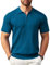 COOFANDY Mens Polo Shirts Short Sleeve Golf Work Slim Fit Polo Shirt Knitted Zip Polos Denim Blue M