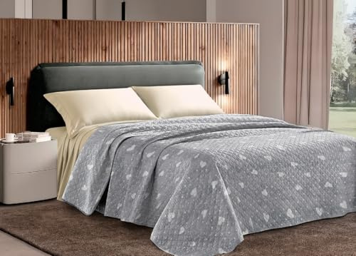 BIANCHERIAWEB Bedruckte Tagesdecke Challenge aus 100% Polyester-Mikrofaser, Design Herzen für französisches Bett, Grau