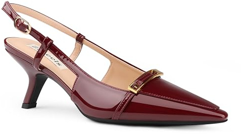 Zzheels Damen Slingback Kitten Heels Geschlossene Spitze Zehen Elegante Pumps Schuhe Hochzeit Party Schuhe, Burgunder, 38 EU