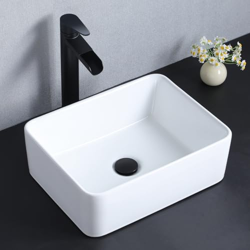 SHACO Lavamanos De Baño Waschbecken, rechteckig, 40,6 x 30,5 cm, modernes Porzellan-WC, klein, oberhalb der Theke, Keramik-Waschbecken