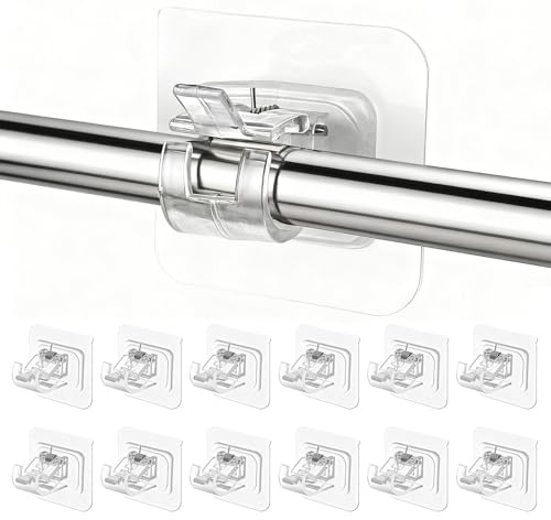 10 Stück Gardinenstange ohne Bohren, transparente Selbstklebende Gardinenstangen-Halterungen mit Selbstklebende Haken für Gardinenstange für Küche und Badezimmer