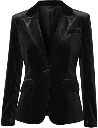 Allegra K Mujer Blazer de Terciopelo Solapa de Muesca Manga Larga Oficina | Forro Completo Bolsillos de Solapa Hombros Acolchados Viaje de Negocios Vida Diaria Reuniones Trabajo