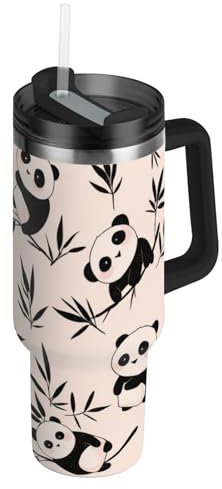 Amooorous Bonito vaso aislado al vacío de boca ancha con diseño de panda con pajilla, taza de té decorativa para el hogar, la oficina o el coche, vaso para café termico, 40 onzas