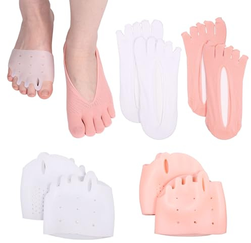 Lyreh 2 Paar Zehenspreizer mit 2 Paar Zehensocken für Damen, Atmungsaktive und Wiederverwendbare Yoga-Fußspreizer zur Korrektur der Zehen (Weiß, Hautfarben)